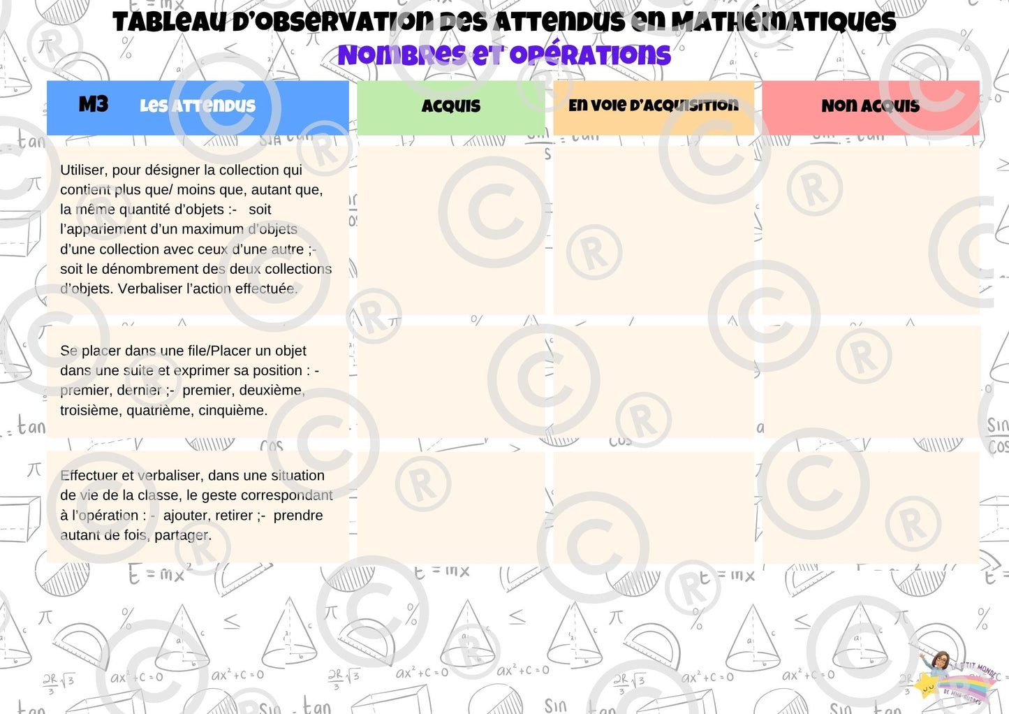 Tableaux d'observation des attendus M3 PDF
