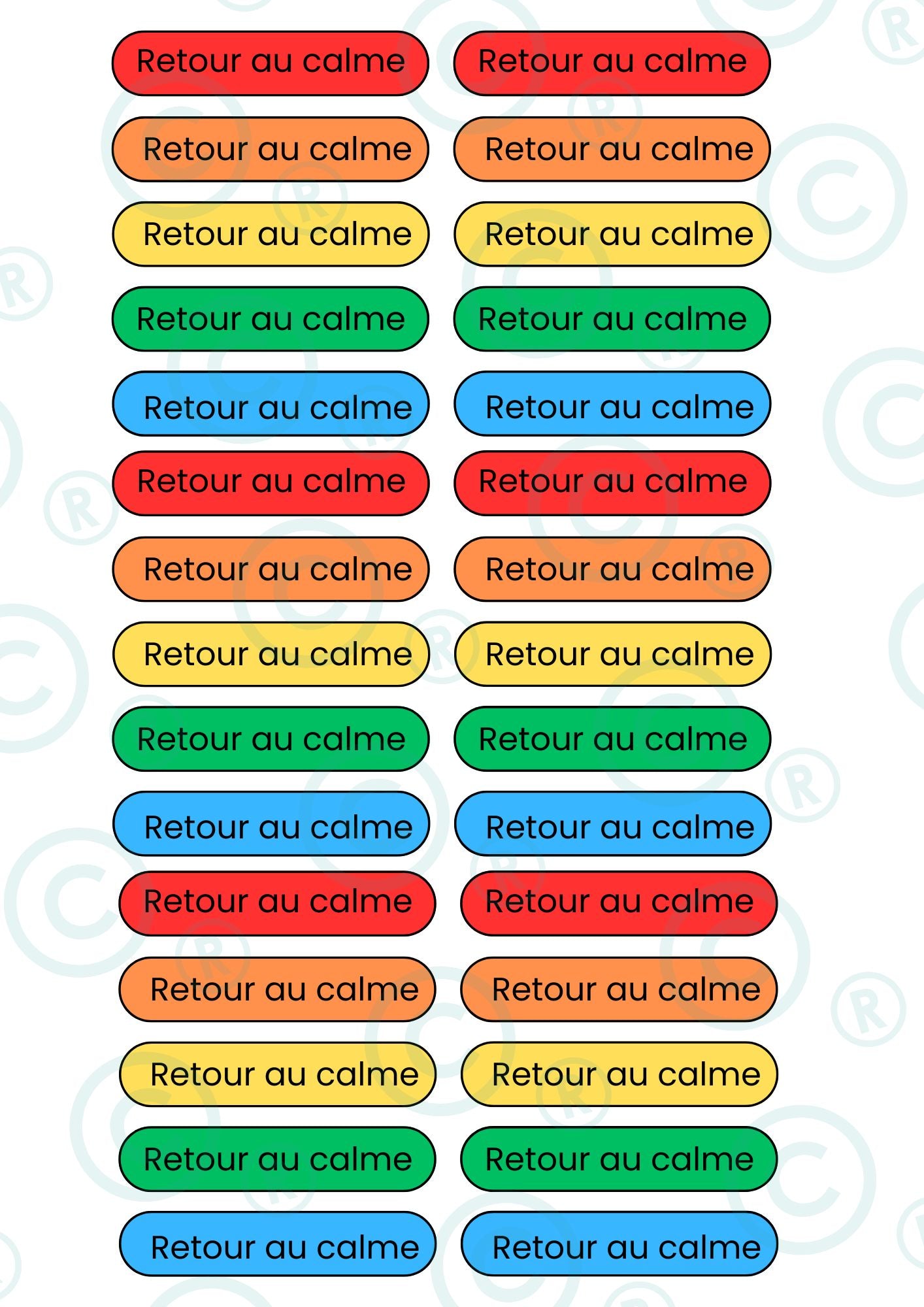 STICKERS RECTANGULAIRES: Retour au calme ( planche de 30 stickers)