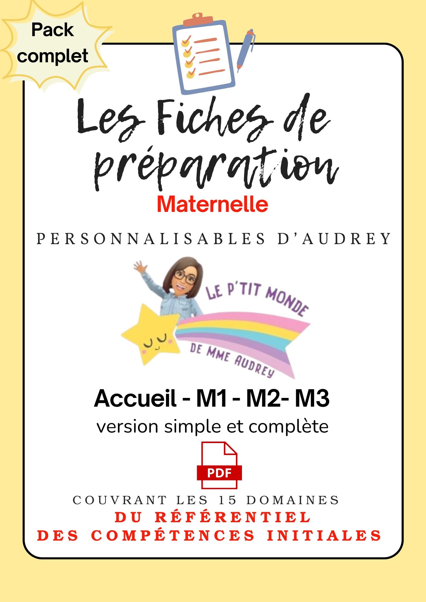 Prépas personnalisables : MATERNELLES: Pack complet ACC/M1/M2/M3 PDF (version simple + version complète)en lien avec le RCI