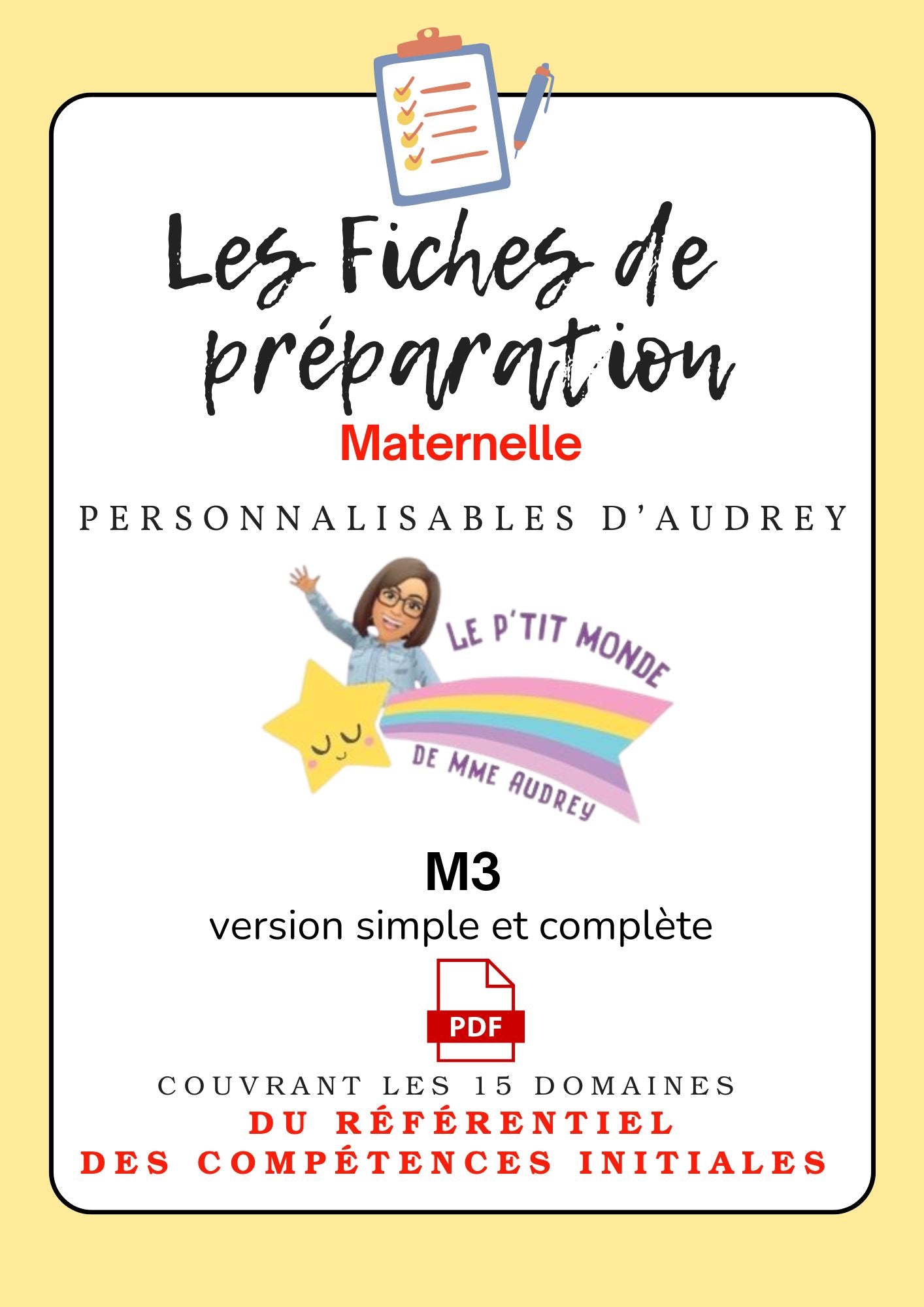 Prépas personnalisables : MATERNELLES: M3 PDF (version simple + version complète)en lien avec le RCI