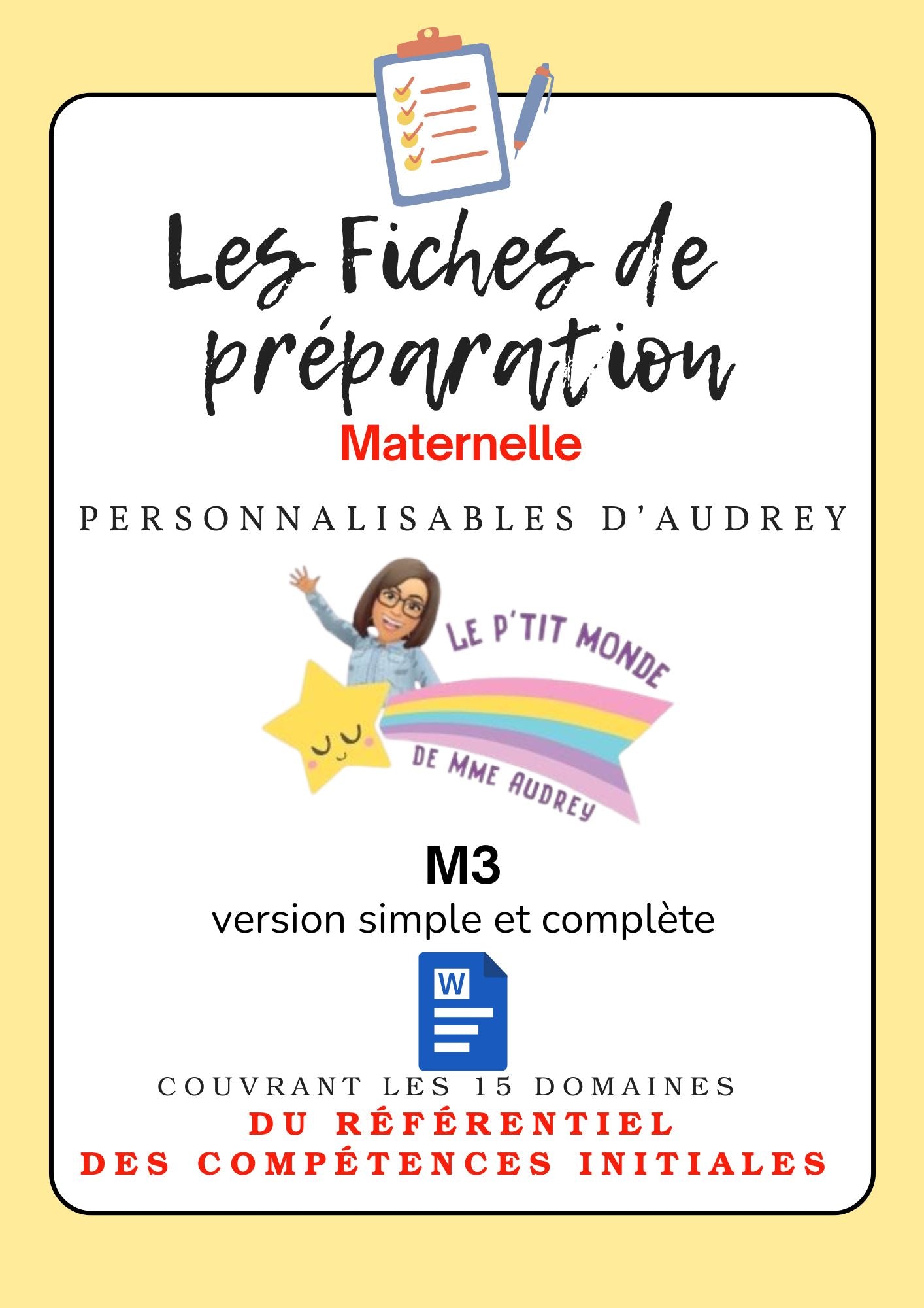 Prépas personnalisables : MATERNELLES: M3 WORD (version simple + version complète)en lien avec le RCI
