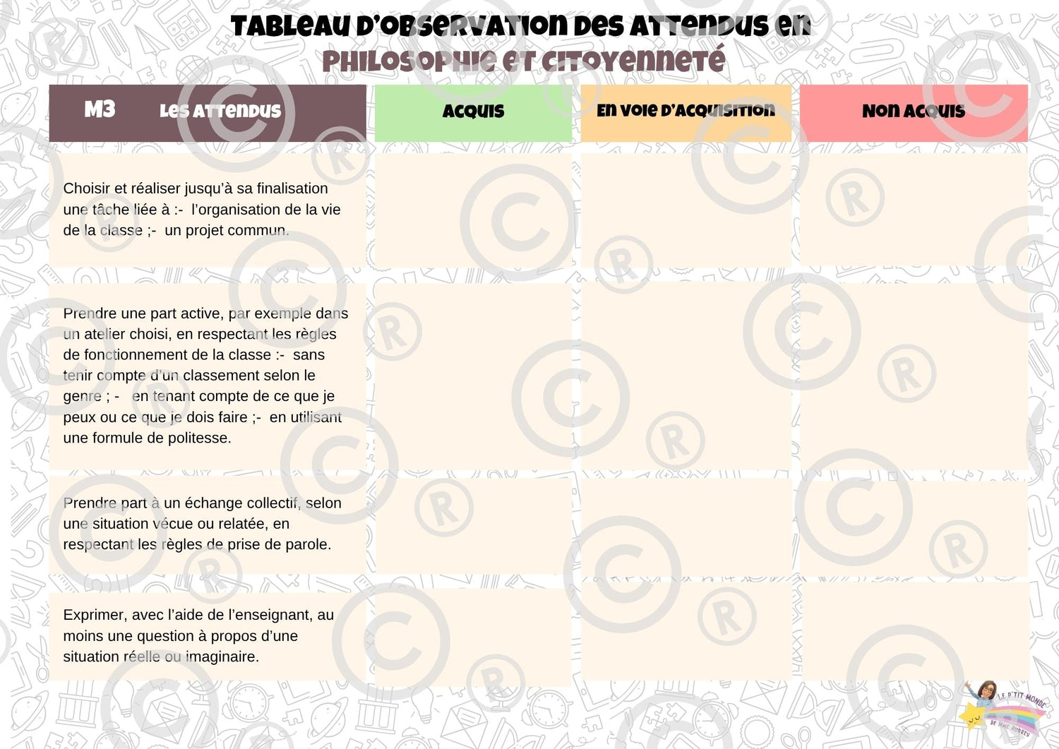 Tableaux d'observation des attendus du Référentiel des compétences initiales