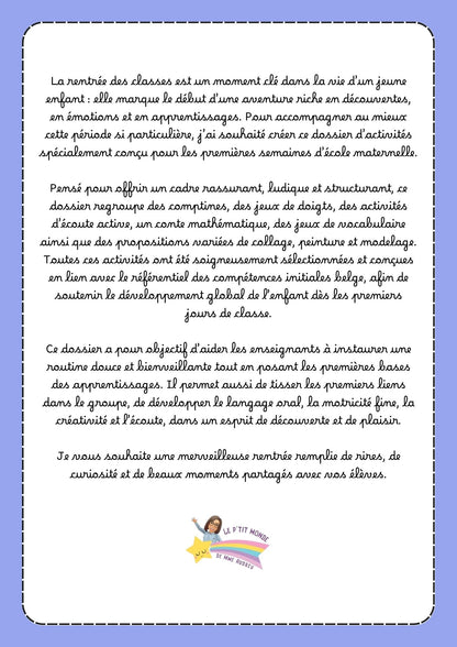 Mon dossier d'activités pour la RENTRÉE des classes PDF ( Maternelle)