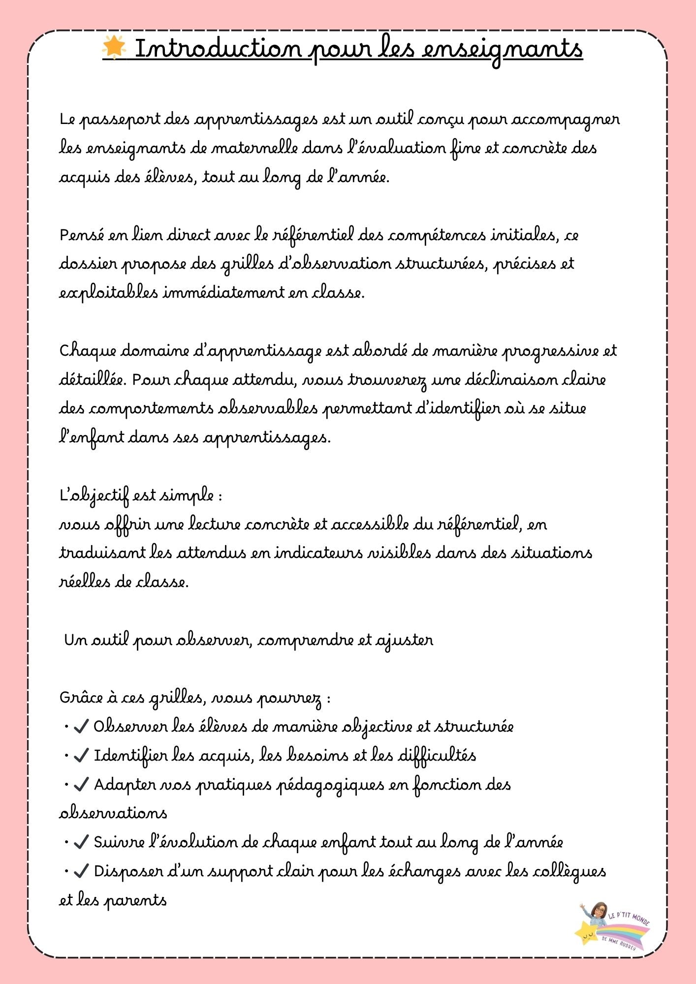 Passeport des apprentissage ( grilles d'observations + étiquettes des progrès)