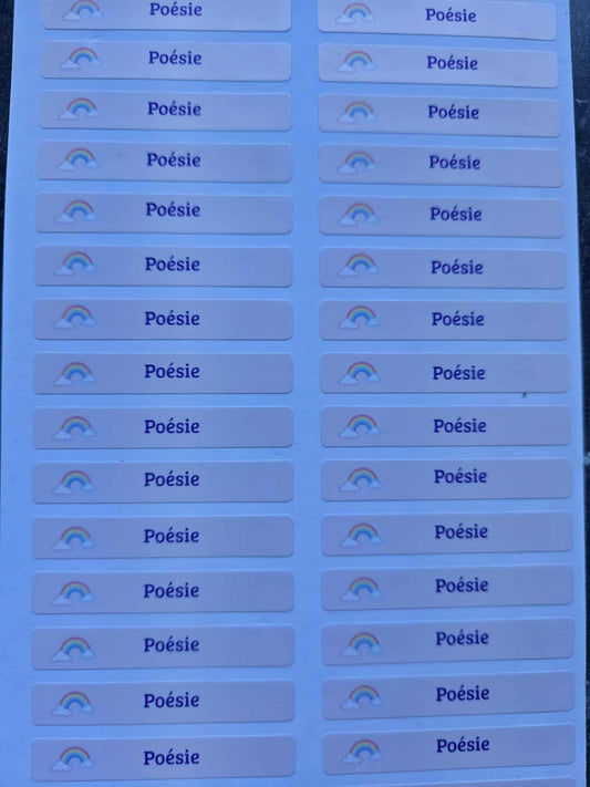 STICKERS RECTANGULAIRES : Poésie ( planche de 30 stickers)