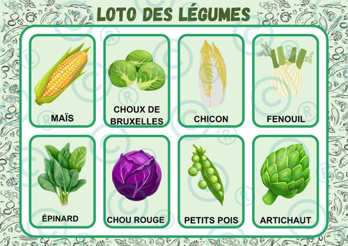 "Loto des légumes" avec mots de vocabulaire