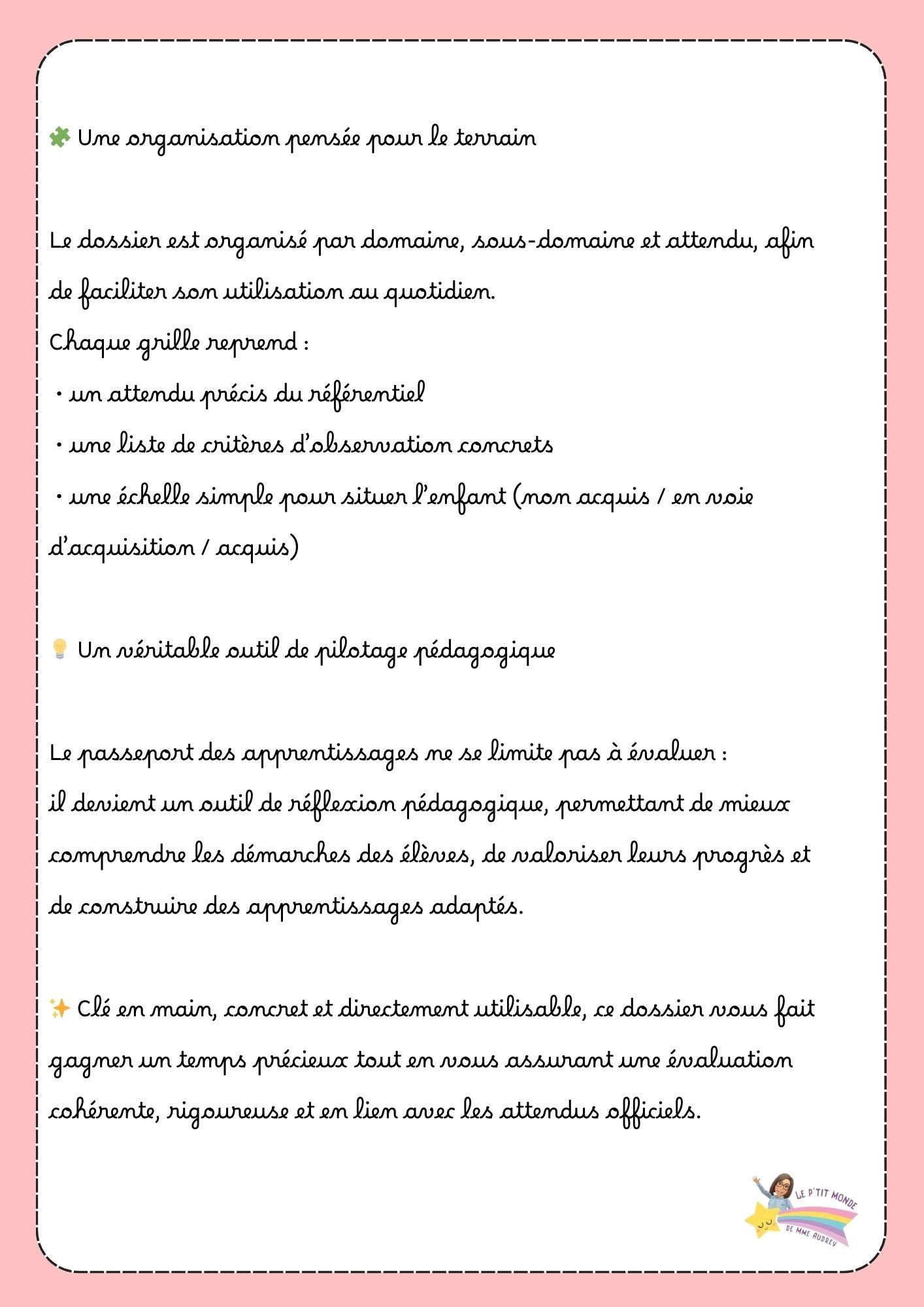 Passeport des apprentissage ( grilles d'observations + étiquettes des progrès)