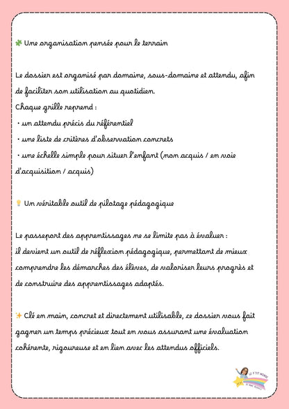 Passeport des apprentissage ( grilles d'observations + étiquettes des progrès)