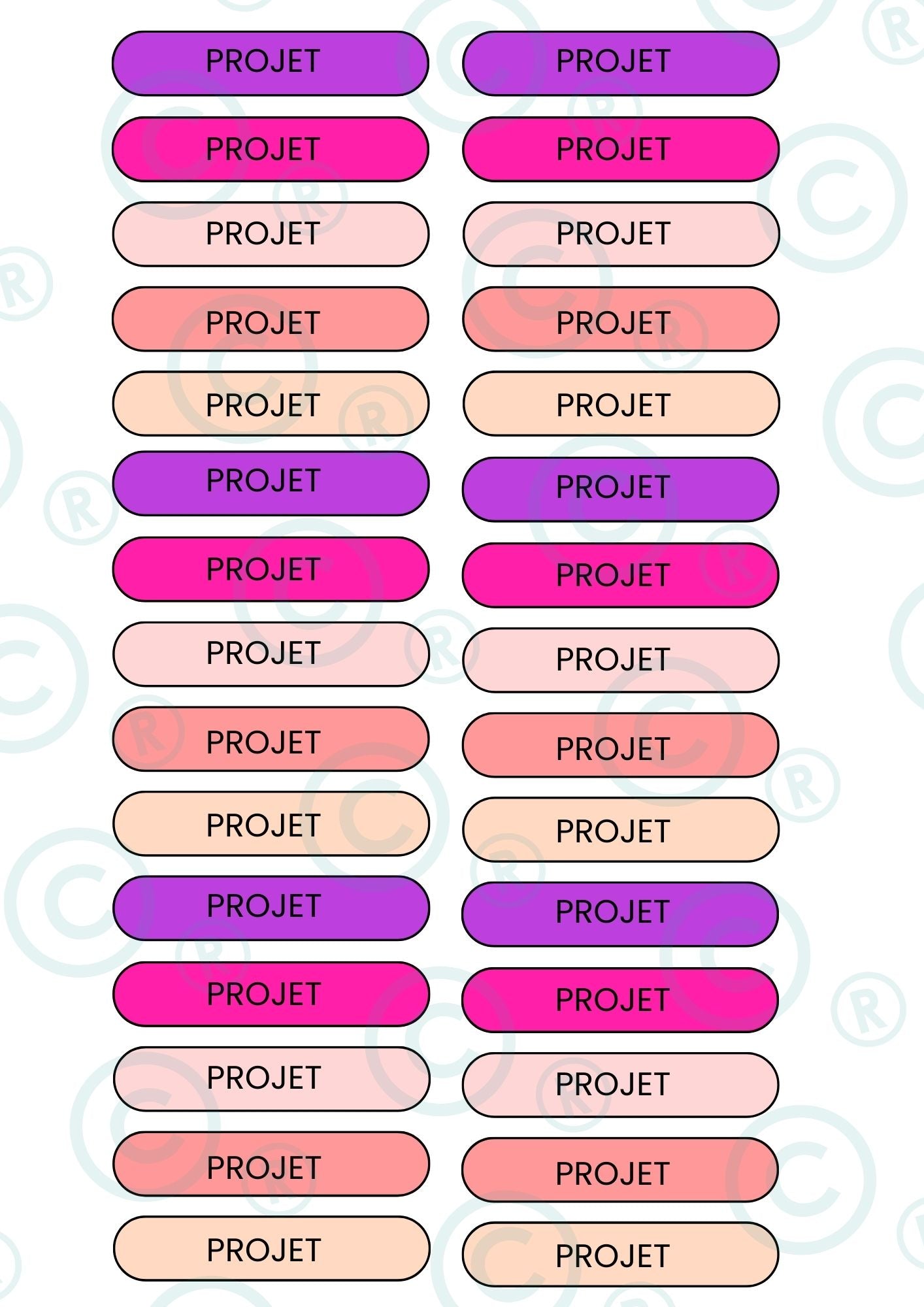 PACK NOUVEAUX STICKERS RECTANGULAIRES ( 8 planches de 30 stickers)