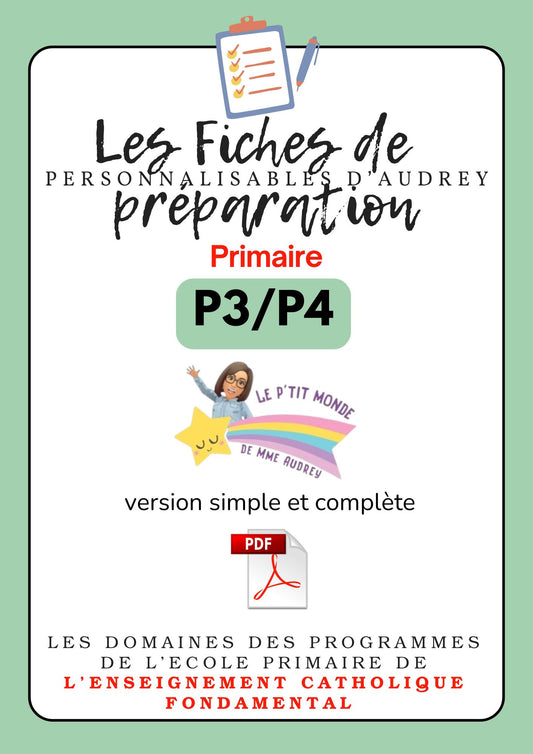 Prépas personnalisables : PRIMAIRES: Pack Double niveau: P3/P4 : PDF (version simple + version complète)en lien avec les programmes de l'enseignement catholique