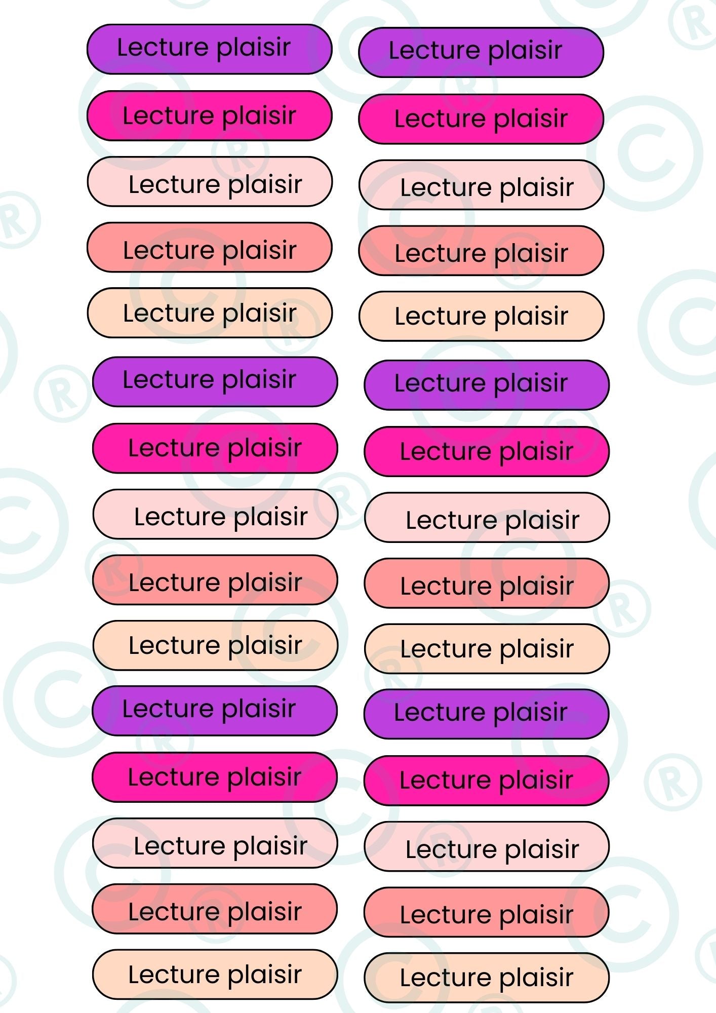 PACK NOUVEAUX STICKERS RECTANGULAIRES ( 8 planches de 30 stickers)