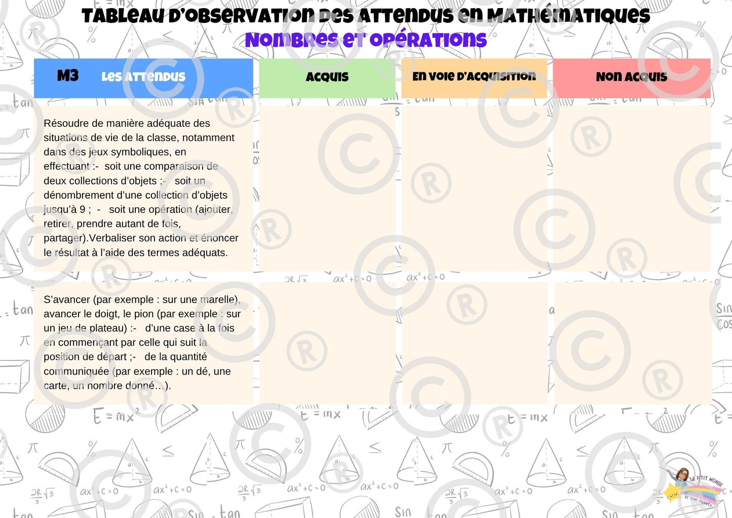 Tableaux d'observation des attendus (FRANçAIS / MATH) PDF