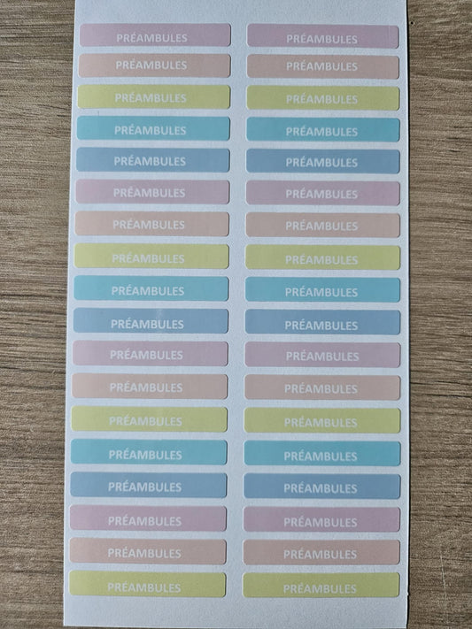 STICKERS RECTANGULAIRES: Préambules ( planche de 30 stickers)