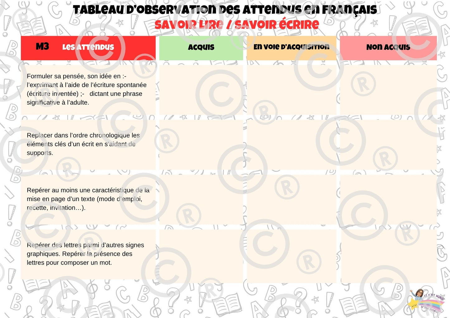 Tableaux d'observation des attendus (FRANçAIS / MATH) PDF