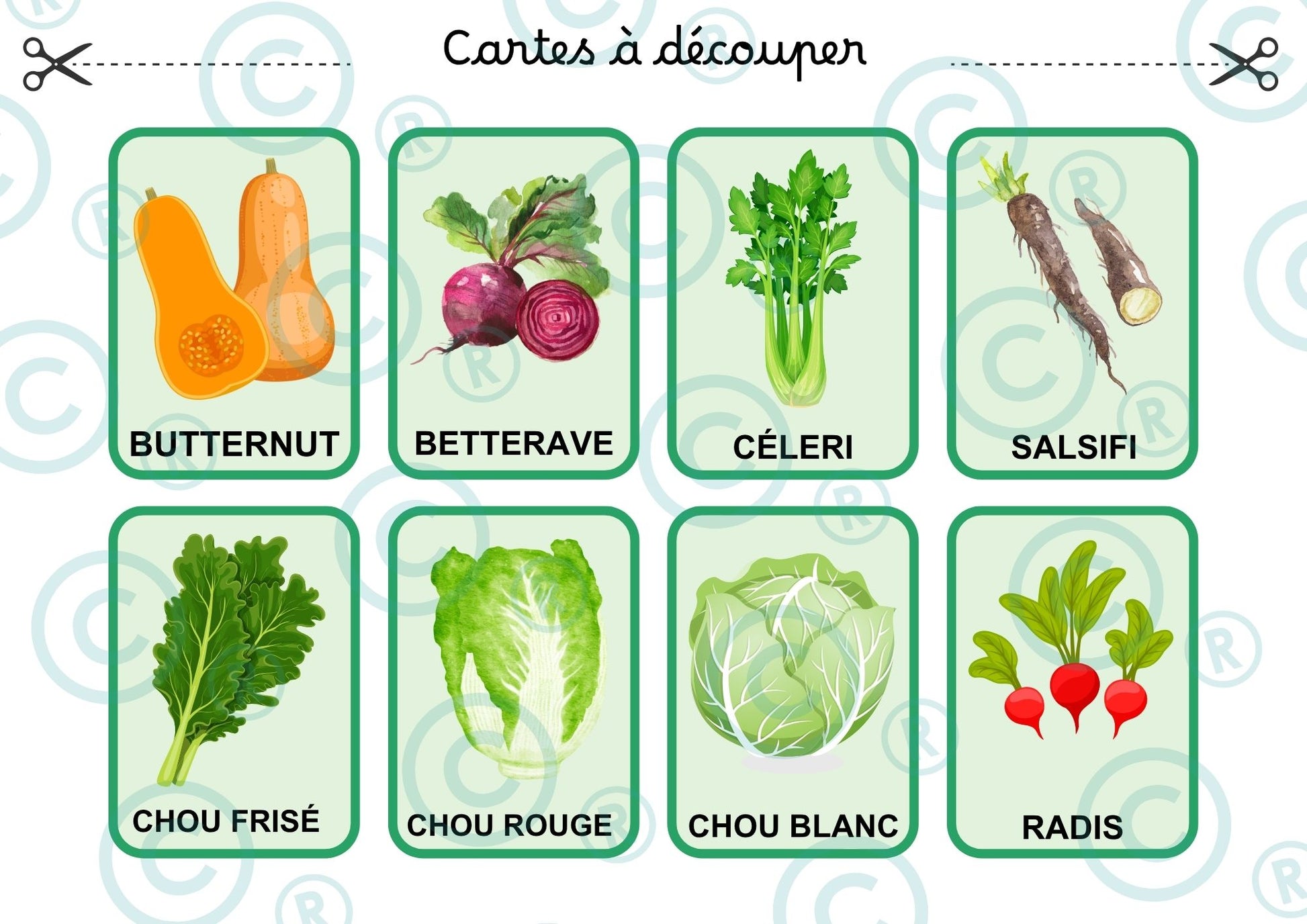 "Loto des légumes" avec mots de vocabulaire