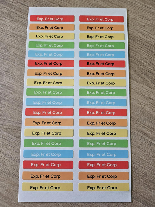 STICKERS RECTANGULAIRES : Ex.Fr et Corp ( planche de 30 stickers)