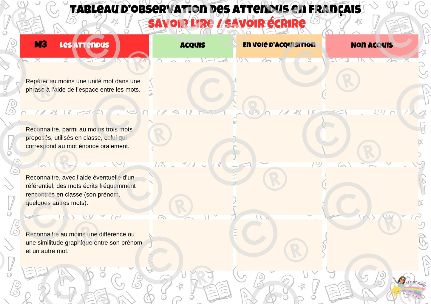 Tableaux d'observation des attendus (FRANçAIS / MATH) PDF