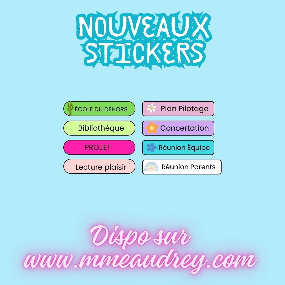 PACK NOUVEAUX STICKERS RECTANGULAIRES ( 8 planches de 30 stickers)