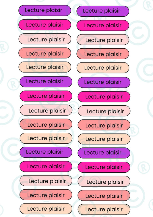STICKERS RECTANGULAIRES : Lecture plaisir ( planche de 30 stickers)