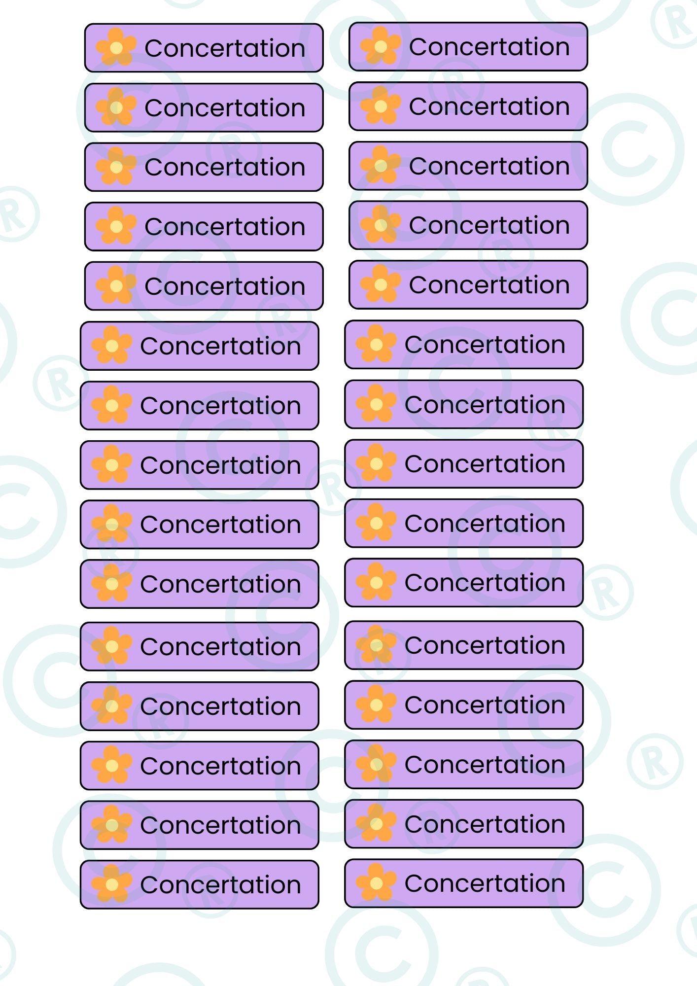 STICKERS RECTANGULAIRES: Concertation ( planche de 30 stickers)
