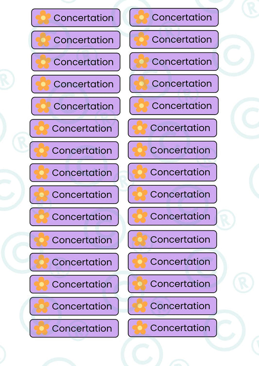 STICKERS RECTANGULAIRES: Concertation ( planche de 30 stickers)