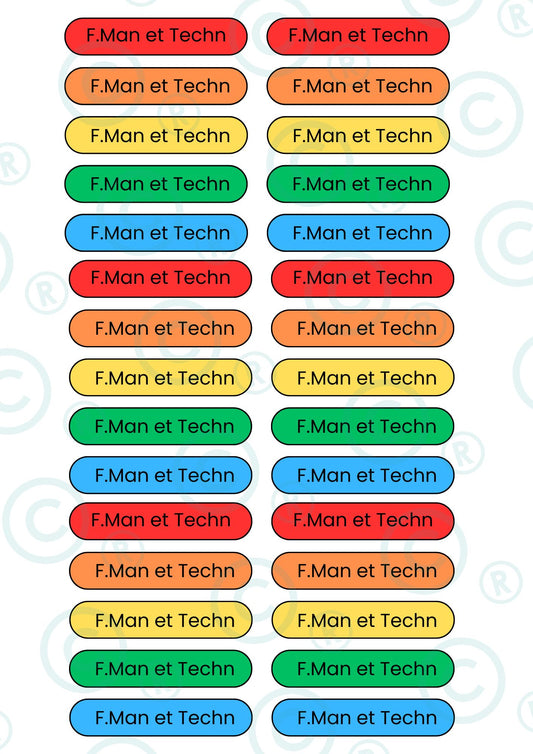 STICKERS RECTANGULAIRES : F.Man et Techn ( planche de 30 stickers)