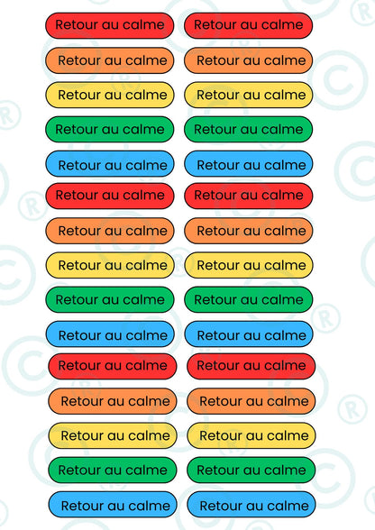 STICKERS RECTANGULAIRES: Retour au calme ( planche de 30 stickers)