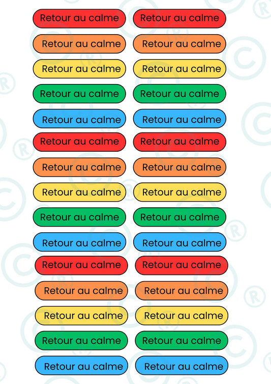 STICKERS RECTANGULAIRES: Retour au calme ( planche de 30 stickers)
