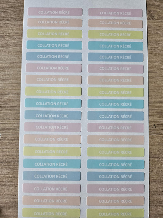 STICKERS RECTANGULAIRES : Collation Récré ( planche de 30 stickers)