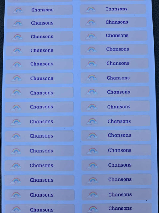STICKERS RECTANGULAIRES: Chansons ( planche de 30 stickers)