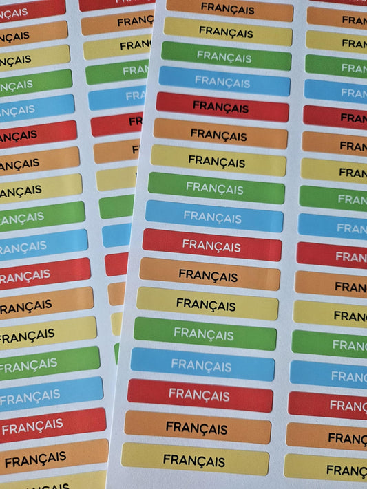 STICKERS RECTANGULAIRES: Français ( planche de 30 stickers)