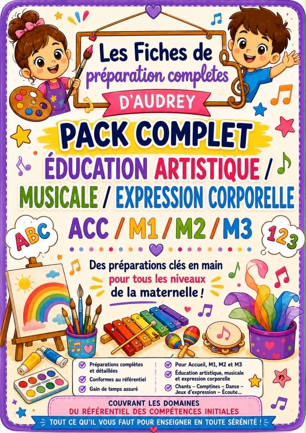 PACK COMPLET de préparations de leçon complètes : Educ artistique/musicale/corporelle (PDF) Acc/m1/m2/m3