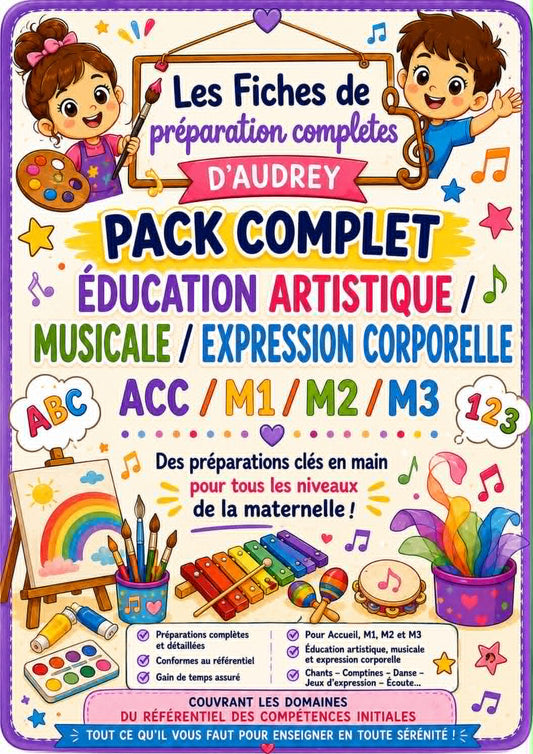 PACK COMPLET de préparations de leçon complètes : Educ artistique/musicale/corporelle (PDF) Acc/m1/m2/m3