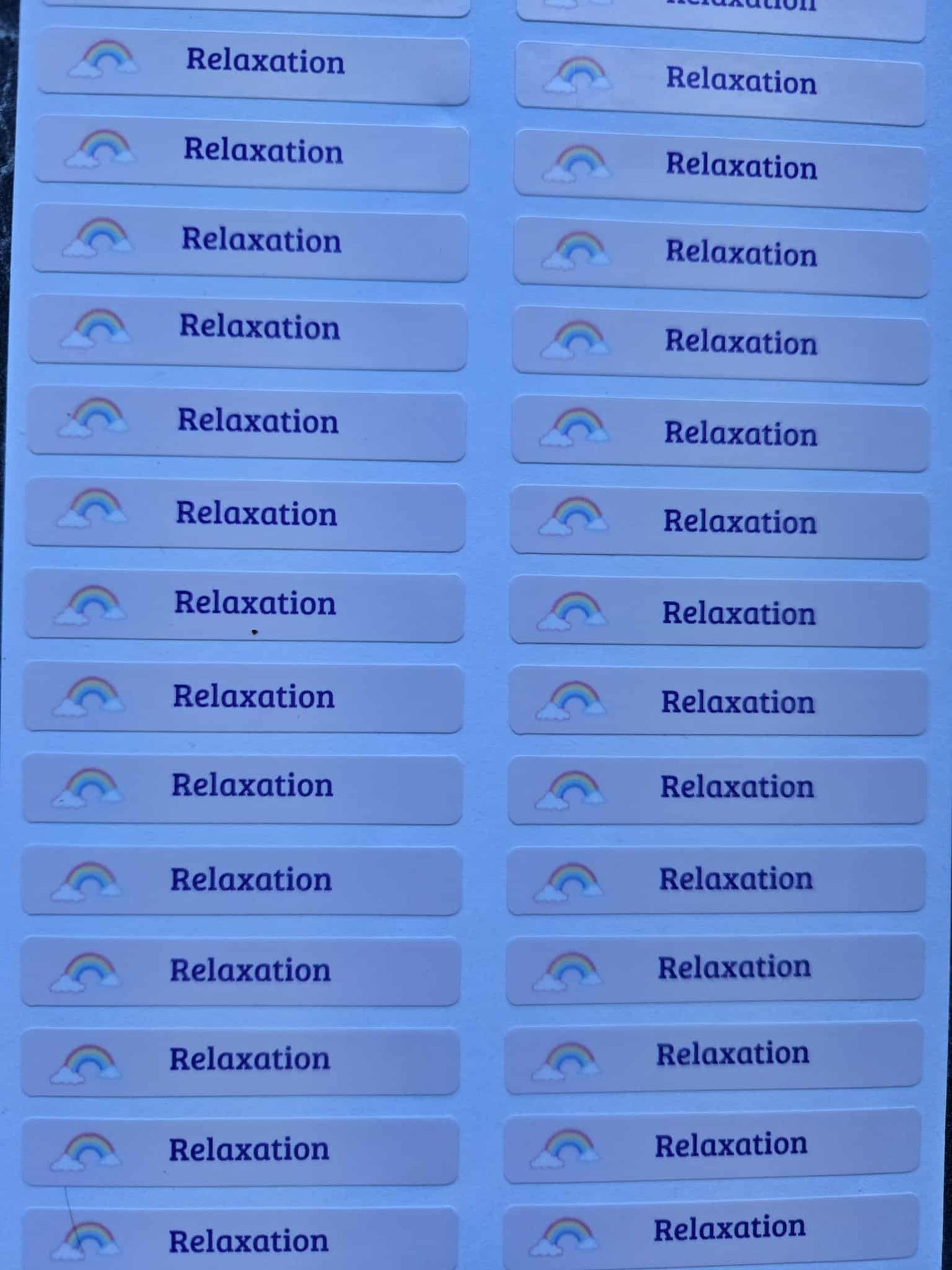 STICKERS RECTANGULAIRES : Relaxation ( planche de 30 stickers)