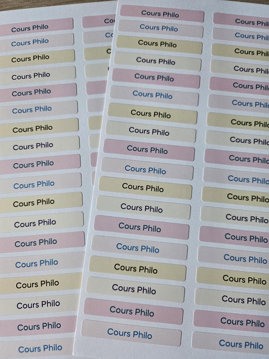 STICKERS RECTANGULAIRES: Cours Philo ( planche de 30 stickers)