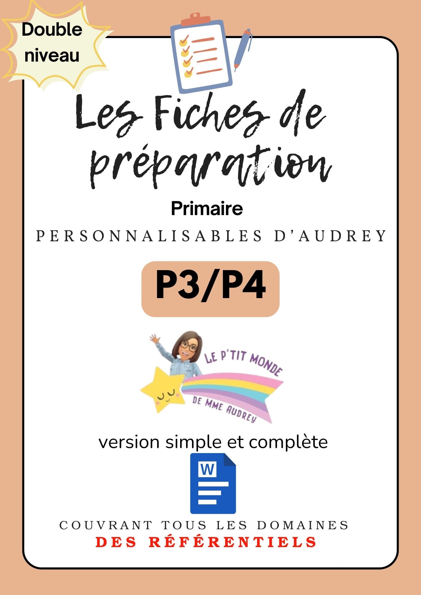 Prépas personnalisables : PRIMAIRES: PACK DUO: P3 / P4 : WORD (version simple + version complète)en lien avec les référentiels