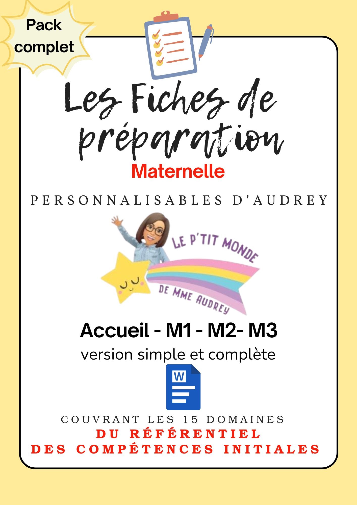 Prépas personnalisables : MATERNELLES: Pack complet ACC/M1/M2/M3 WORD (version simple + version complète) en lien avec le RCI
