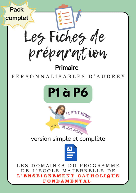 Prépas personnalisables : PRIMAIRES: Pack complet: P1 à P6 : WORD (version simple + version complète)en lien avec les programmes de l'enseignement catholique