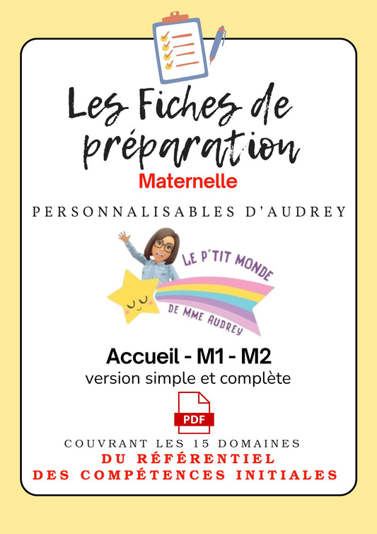 Prépas personnalisables : MATERNELLES: ACC/M1/M2 PDF (version simple + version complète)en lien avec le RCI