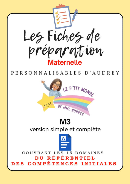 Prépas personnalisables : MATERNELLES:  M3 WORD (version simple + version complète)en lien avec le RCI